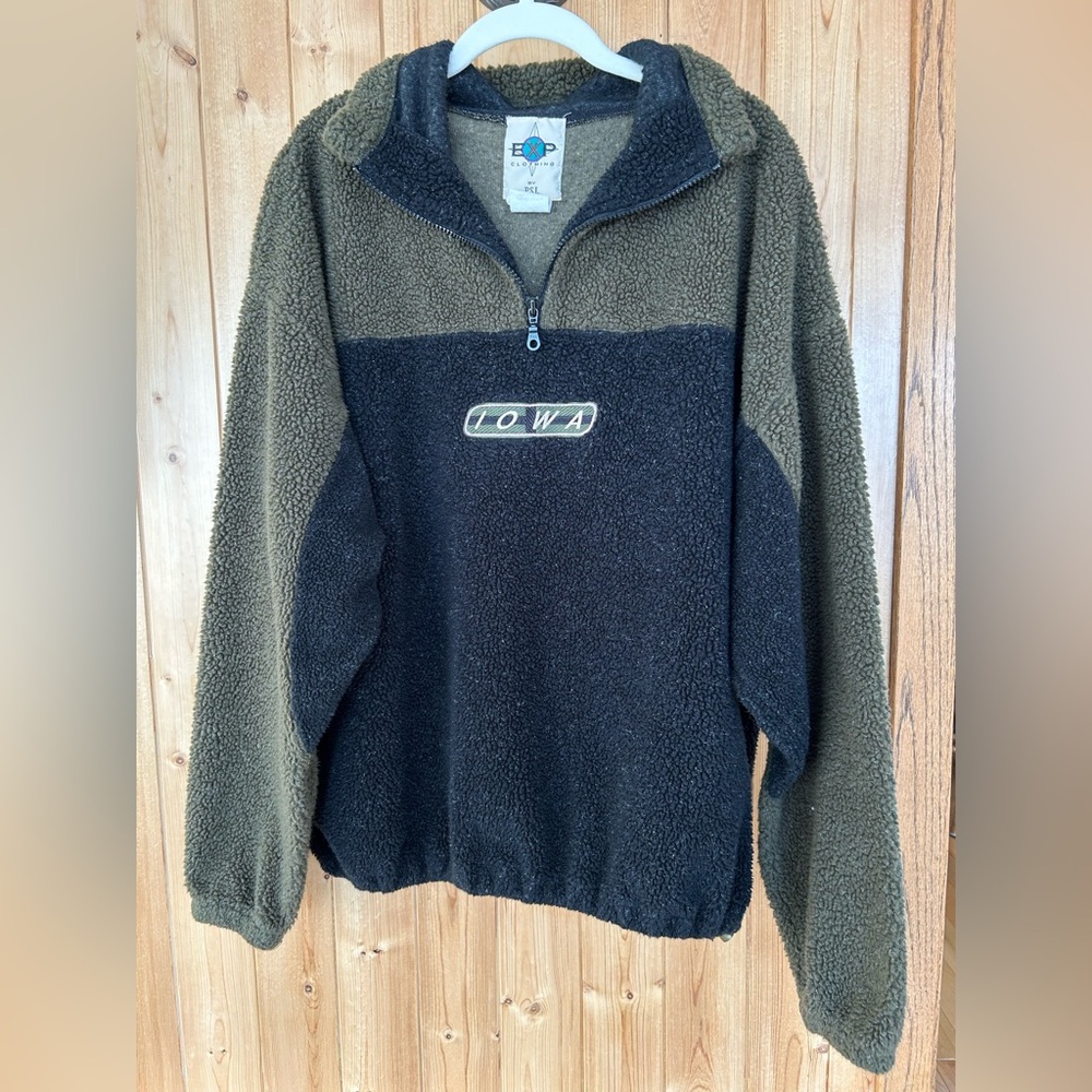 Iowa Men's Vintage EXP by P.S.I Black and Green Quarterzip Size XL - Picture 1 of 6
